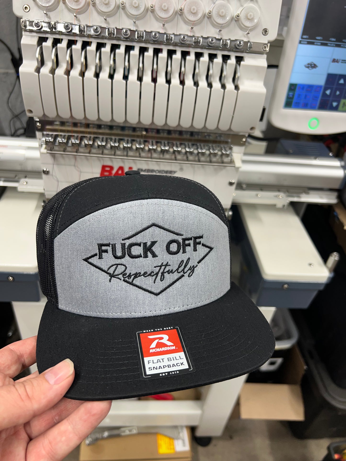 F*ck Off Respectfully Embroidered Hat Gray/Black