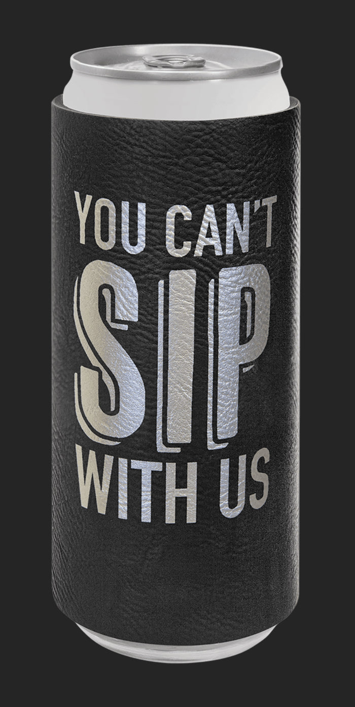 Black Slim Can Koozie / Leatherette Engraveable